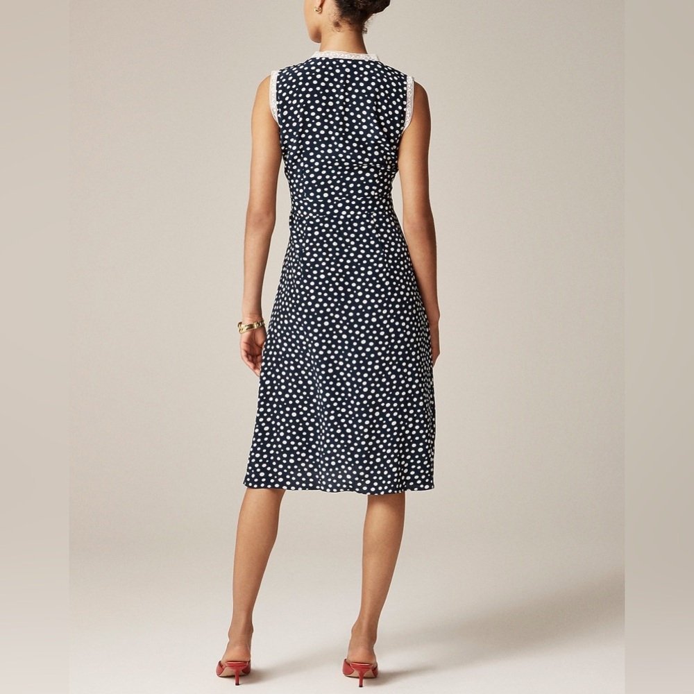 NWT Rouje x J. Crew Rencard navy and White Polka Dot Midi Wrap Dress - Picture 2 of 8